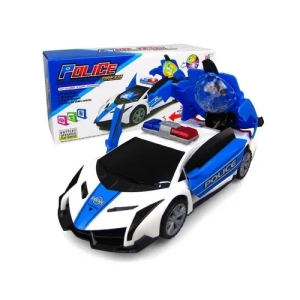 Carrinho Polícia Anda Emite Luz E Som Gira 360 Graus